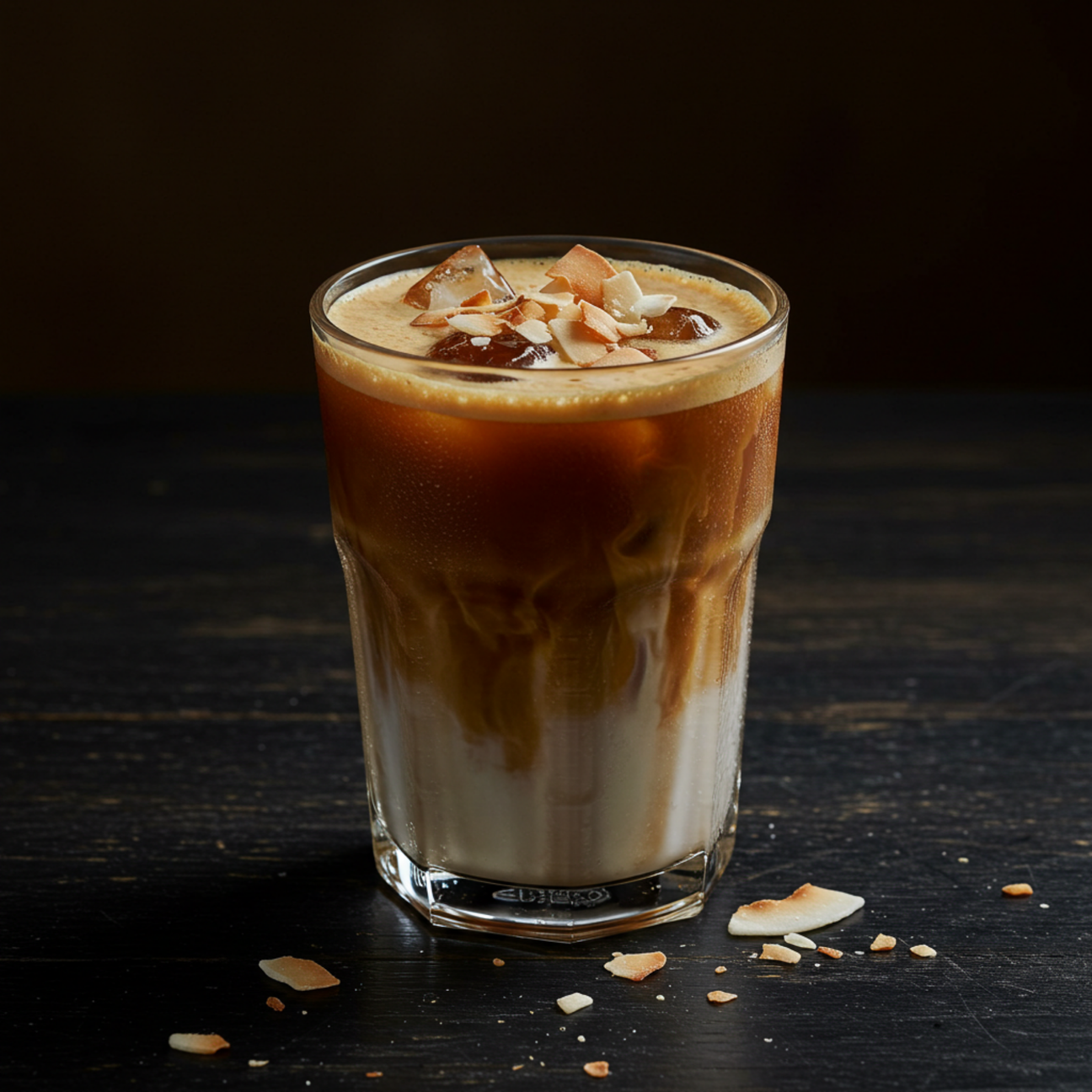 Glass of iced coconut cold brew coffee