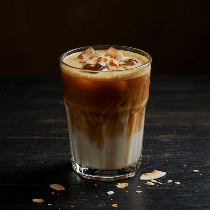 Glass of iced coconut cold brew coffee