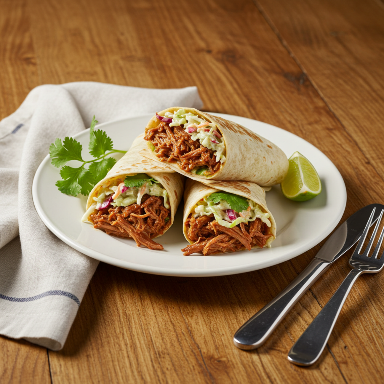 Jamaica coffee BBQ pulled pork wraps served on a plate