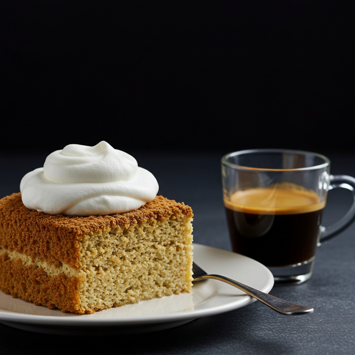 Jamaica coffee flavored tres leches cake served with Xaymaca espresso