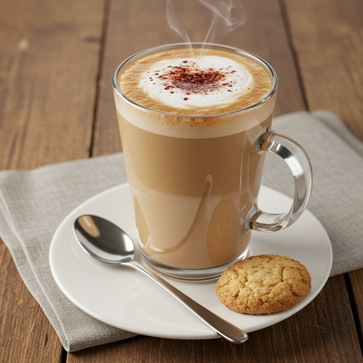 Latte made with Blue Mountain Beans served with a butter cookie
