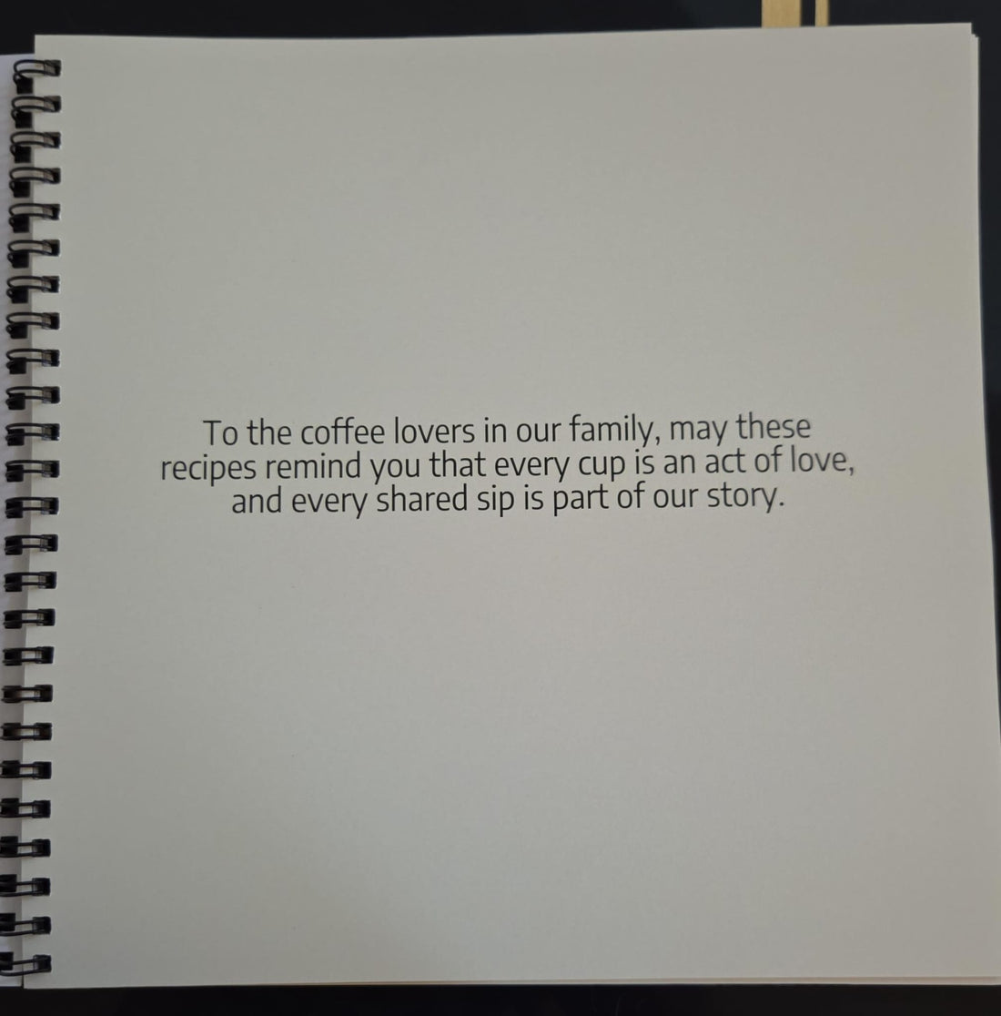 Xaymaca Coffee Spiral-bound notebook with a message about coffee lovers and love in recipes.